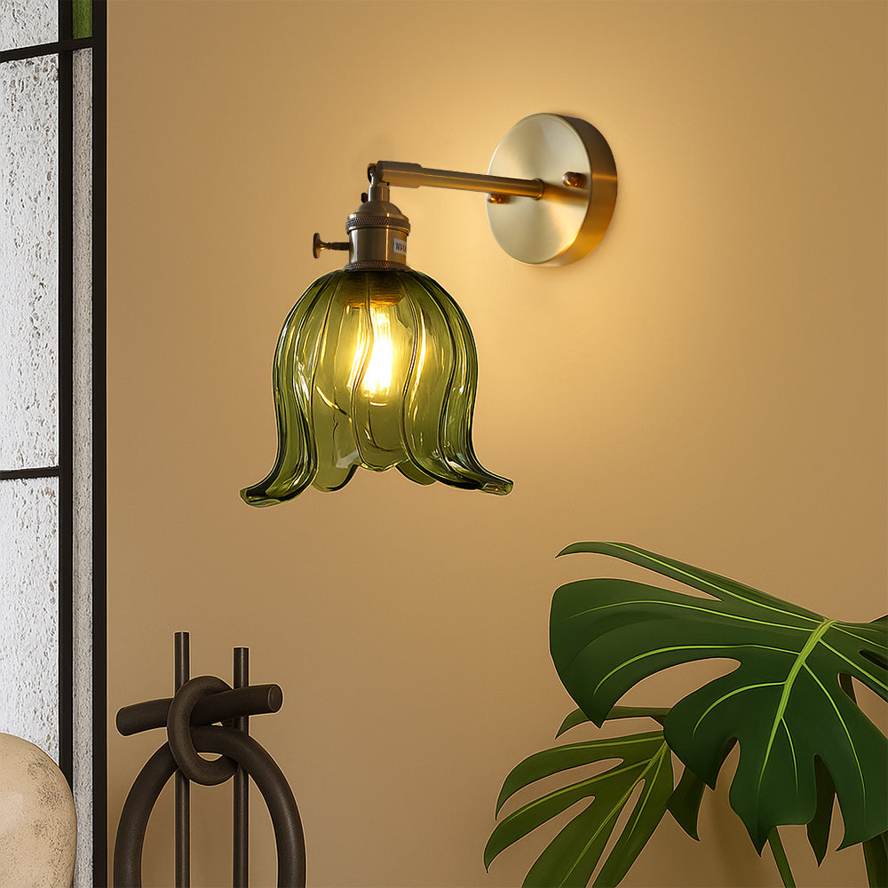 Vintage Floral Glass Wall Sconce Light – Elegant Design for Hallway and Bedroom, Warm Ambient Glow, E27 Base, 3000K 1