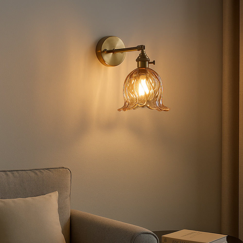 Vintage Floral Glass Wall Sconce Light – Elegant Design for Hallway and Bedroom, Warm Ambient Glow, E27 Base, 3000K 2