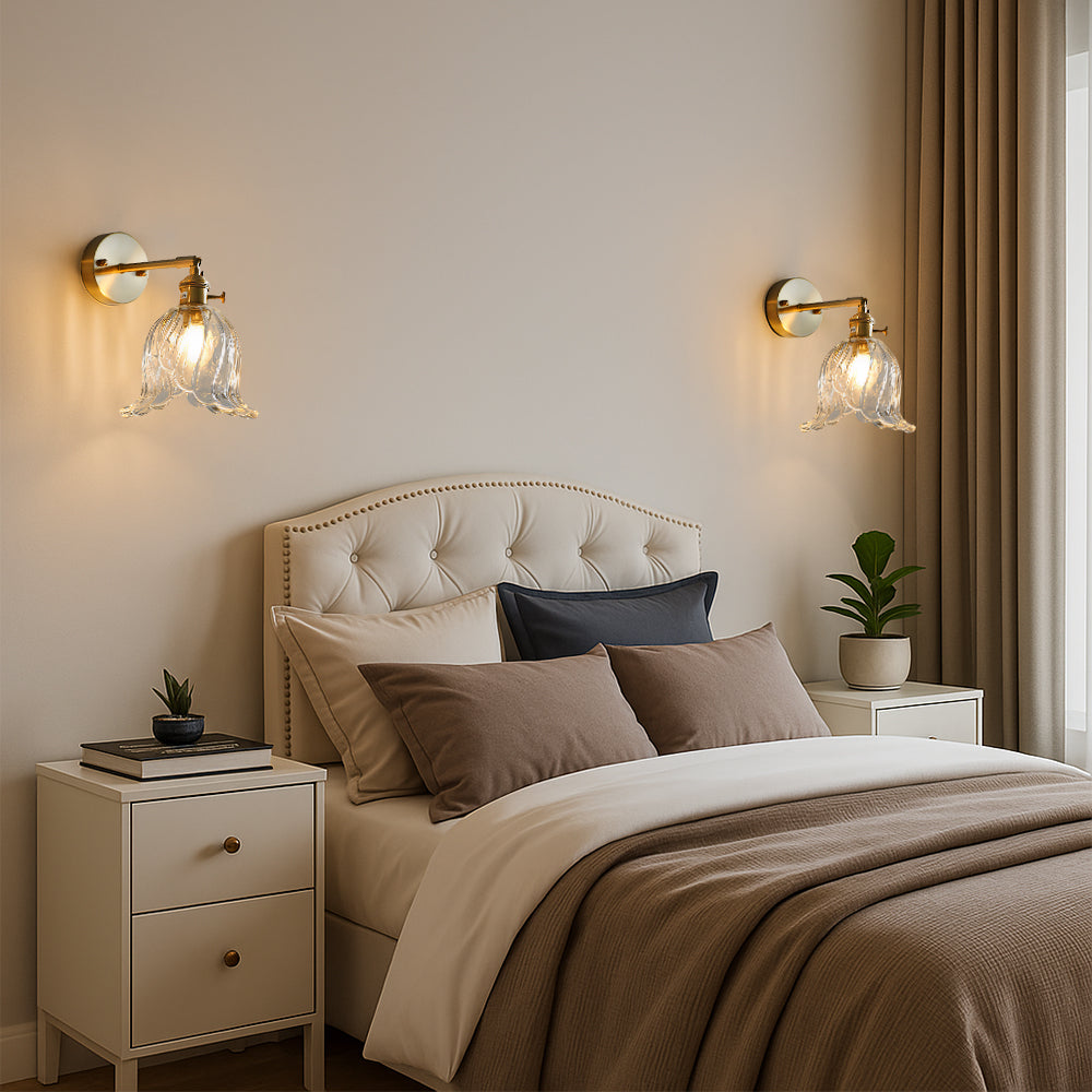 Vintage Floral Glass Wall Sconce Light – Elegant Design for Hallway and Bedroom, Warm Ambient Glow, E27 Base, 3000K 3