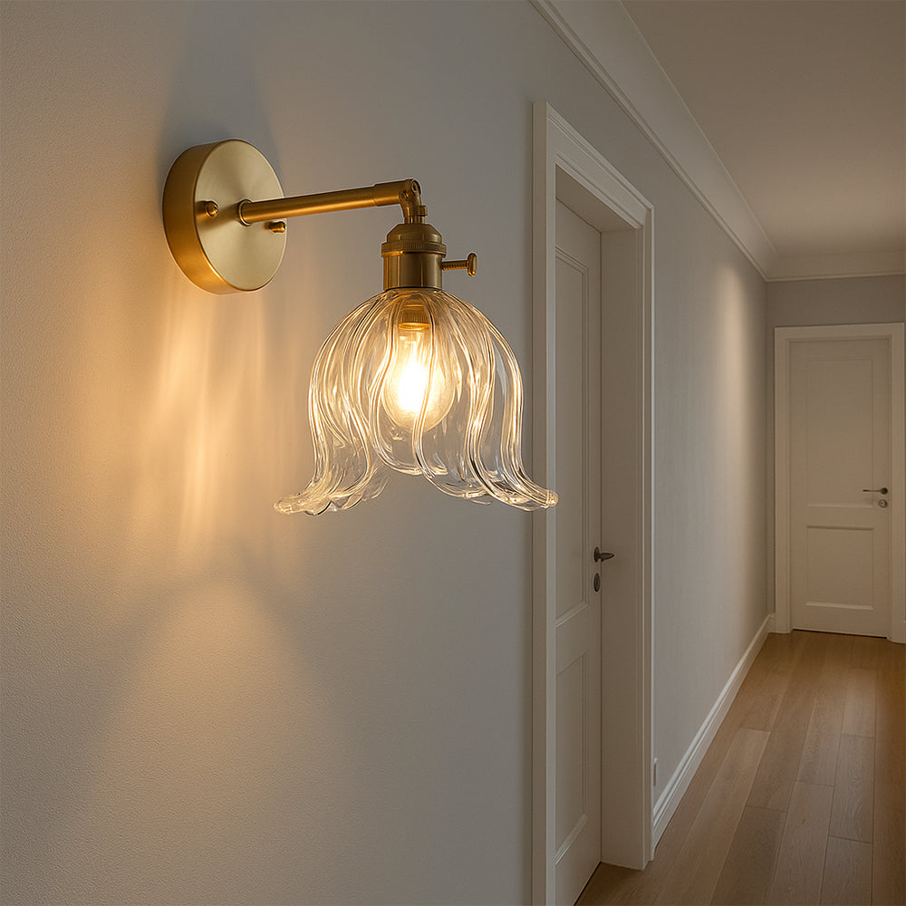 Vintage Floral Glass Wall Sconce Light – Elegant Design for Hallway and Bedroom, Warm Ambient Glow, E27 Base, 3000K 4