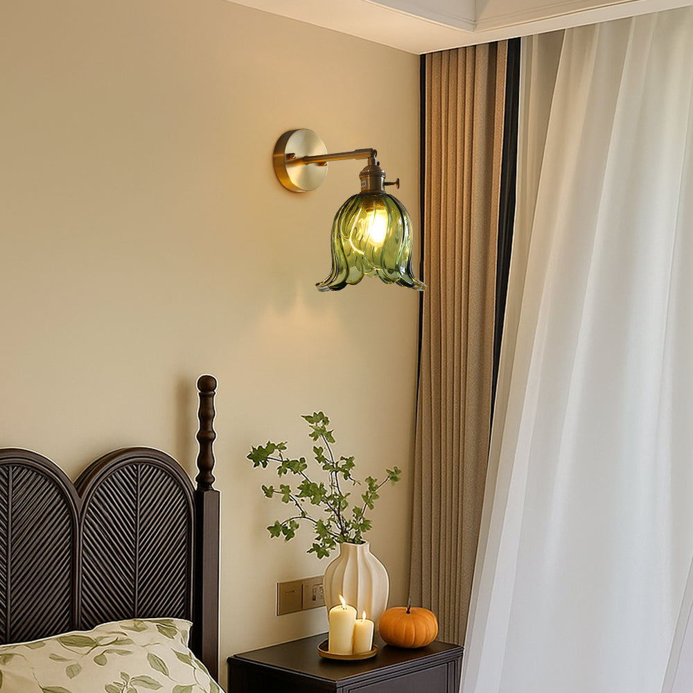 Vintage Floral Glass Wall Sconce Light – Elegant Design for Hallway and Bedroom, Warm Ambient Glow, E27 Base, 3000K 5