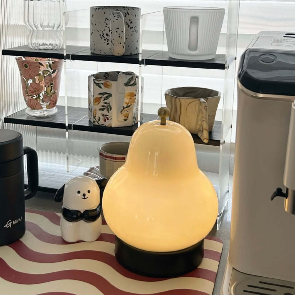 Vintage French Pear LED Night Light – Rechargeable Touch Control Bedside Lamp with Cream Glass Shade for Cozy Ambiance 3