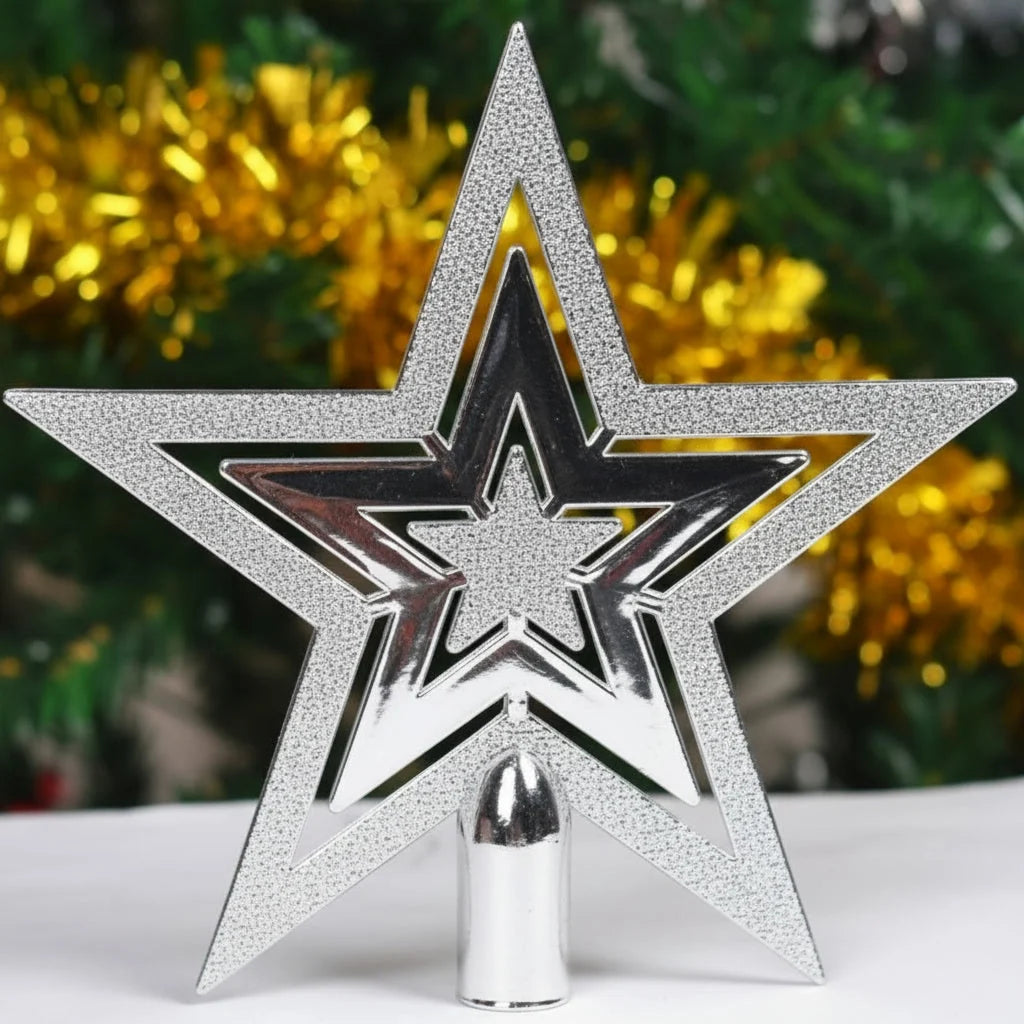 Vintage Glitter Christmas Tree Star Topper – Lightweight Decorative Tree Ornament in Gold, Silver, Red for Holiday Decor 9
