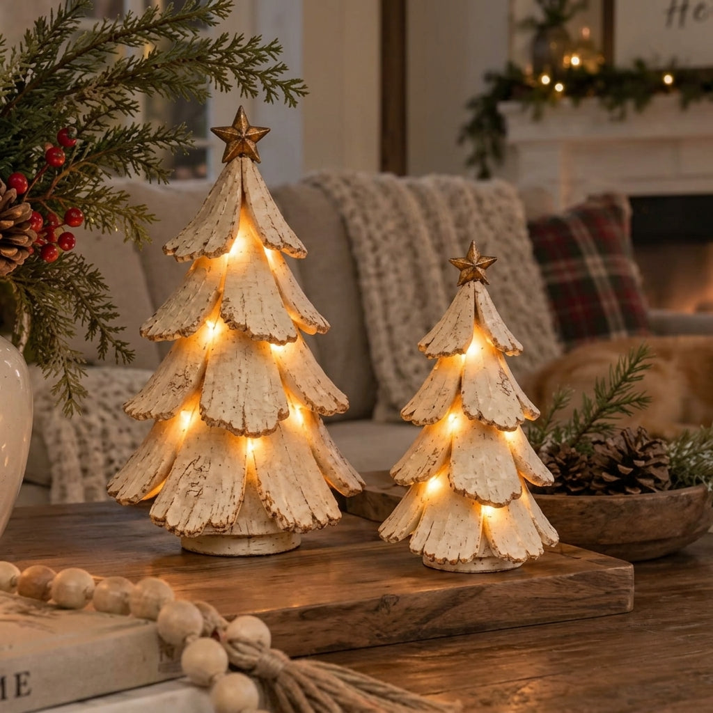 Vintage LED Christmas Tree Resin Tabletop Decoration with Remote 3