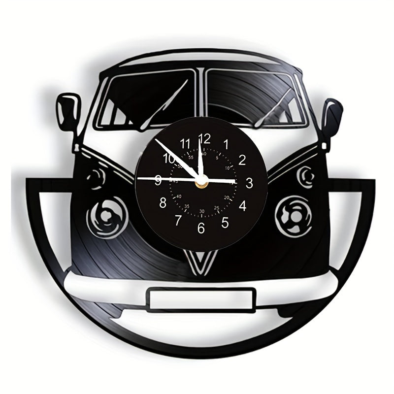 Vintage Minibus Wall Clock - Silent, Retro Vinyl Decor 30cm 0