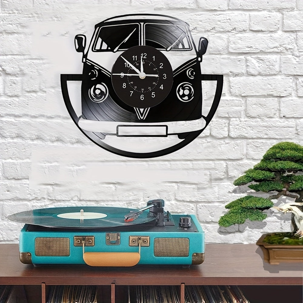 Vintage Minibus Wall Clock - Silent, Retro Vinyl Decor 30cm 1