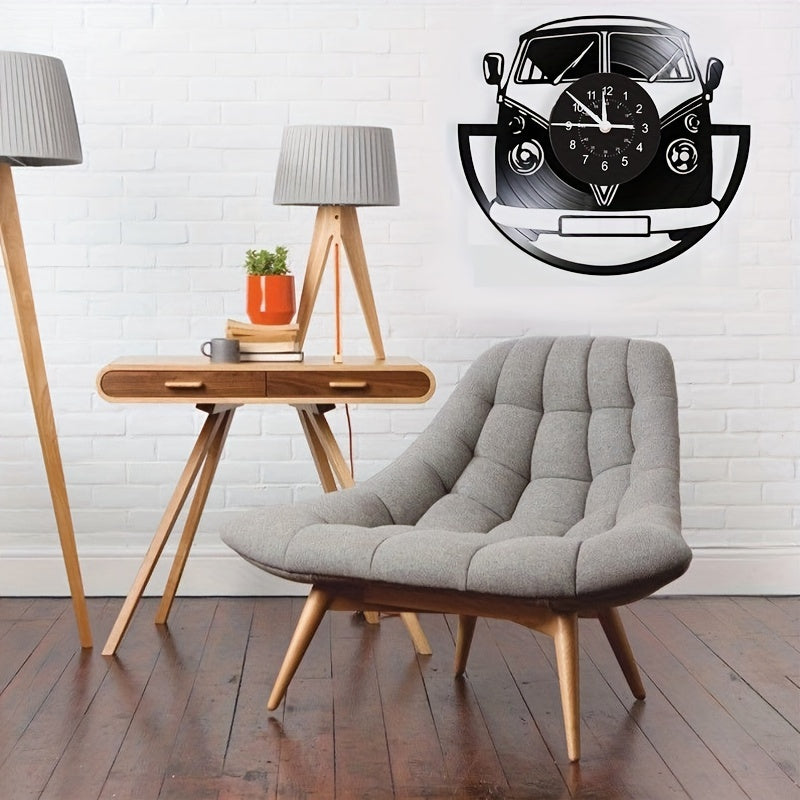 Vintage Minibus Wall Clock - Silent, Retro Vinyl Decor 30cm 4