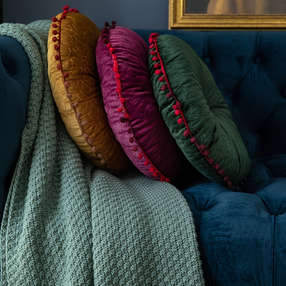 Vintage Round Quilted Ottoman Cushion - Soft Velvet Comfort & Style 1