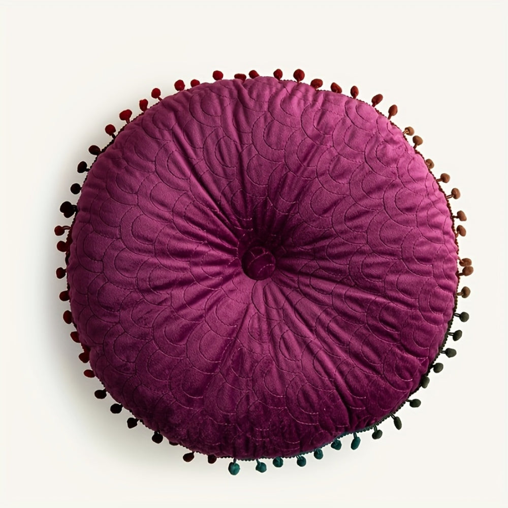 Vintage Round Quilted Ottoman Cushion - Soft Velvet Comfort & Style 10