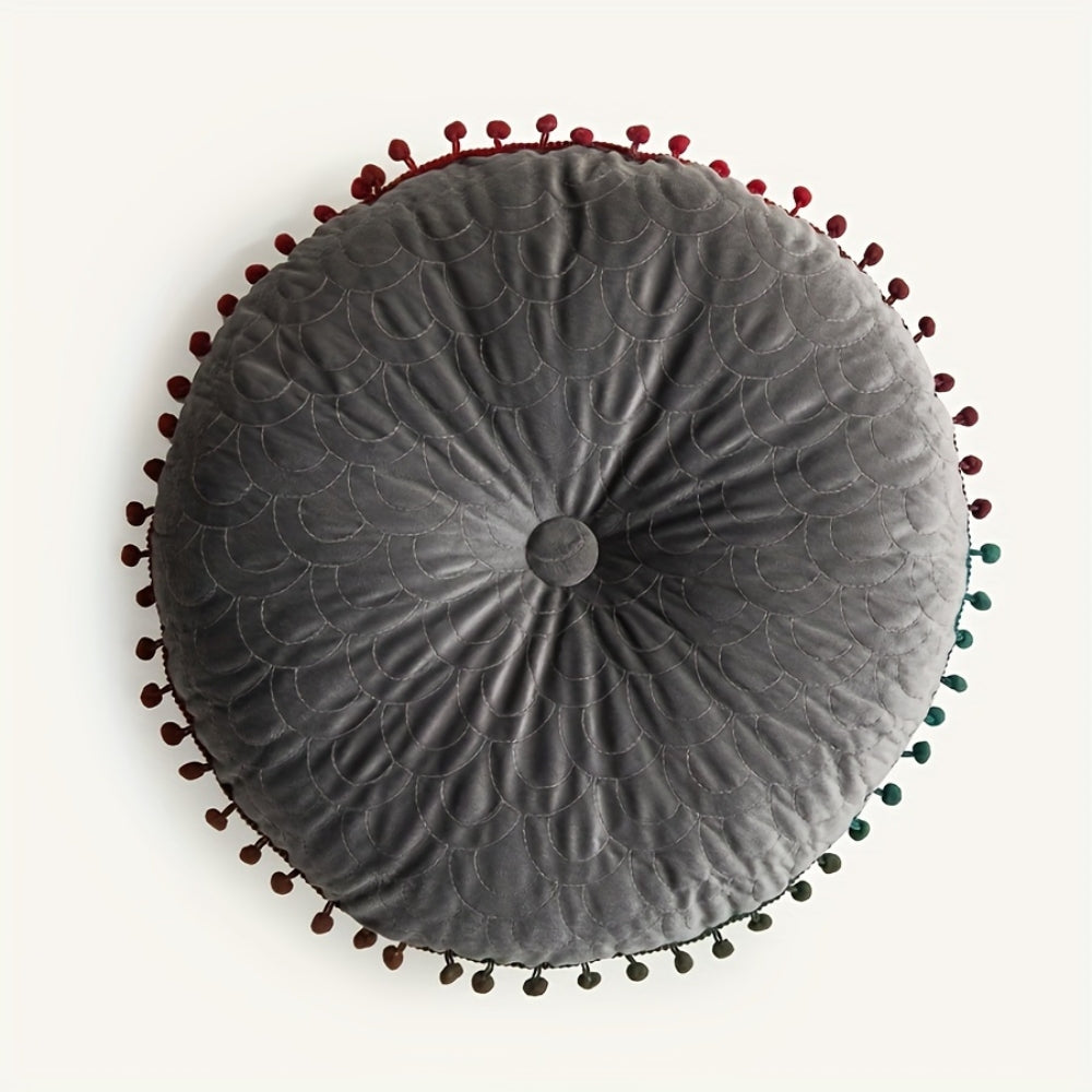 Vintage Round Quilted Ottoman Cushion - Soft Velvet Comfort & Style 11