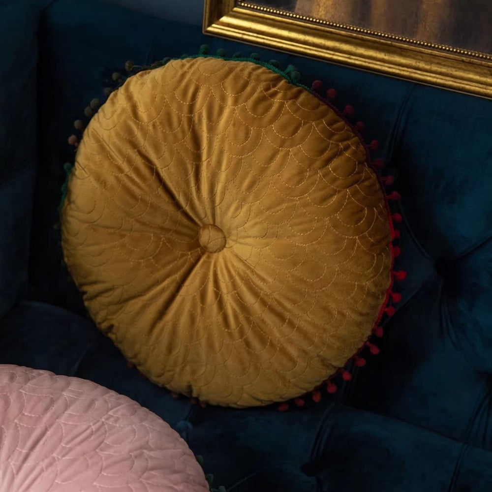 Vintage Round Quilted Ottoman Cushion - Soft Velvet Comfort & Style 4