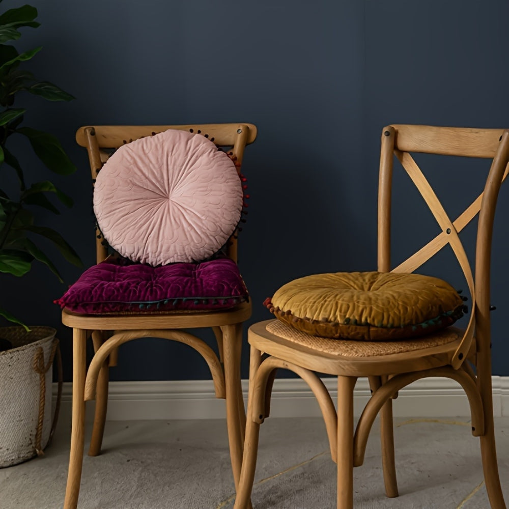 Vintage Round Quilted Ottoman Cushion - Soft Velvet Comfort & Style 5