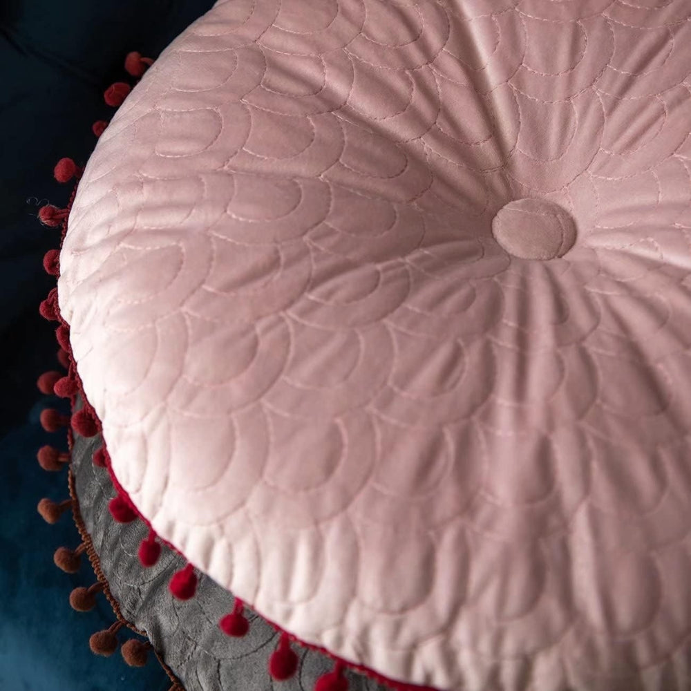 Vintage Round Quilted Ottoman Cushion - Soft Velvet Comfort & Style 6