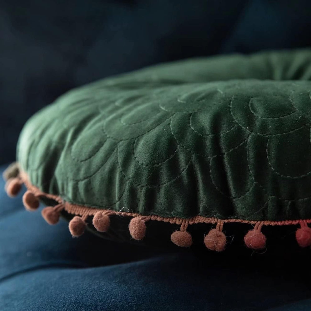 Vintage Round Quilted Ottoman Cushion - Soft Velvet Comfort & Style 7