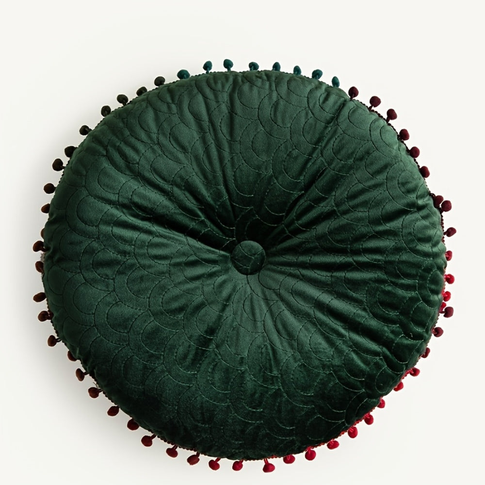 Vintage Round Quilted Ottoman Cushion - Soft Velvet Comfort & Style 8