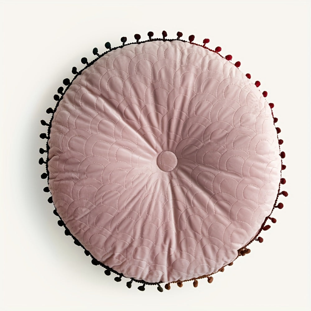 Vintage Round Quilted Ottoman Cushion - Soft Velvet Comfort & Style 9
