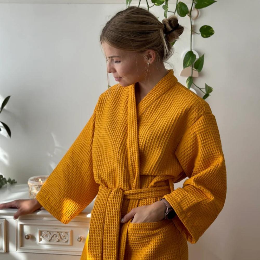 Waffle V-Neck Bathrobe - Soft Cotton, Adjustable Fit, Women's Robe 1