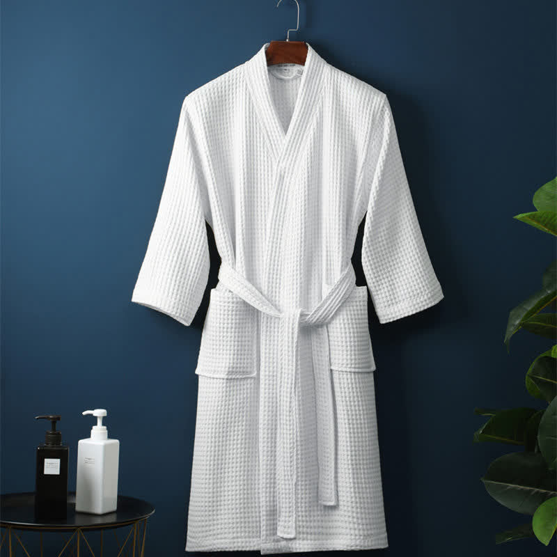 Waffle V-Neck Bathrobe - Soft Cotton, Adjustable Fit, Women's Robe 8