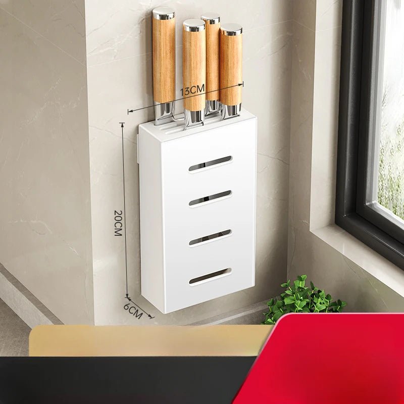 Wall-Mounted Knife Holder for Kitchen Organization - No-Drill Adhesive Knife Storage, Durable Plastic, Black or White Options 0