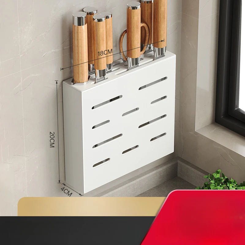 Wall-Mounted Knife Holder for Kitchen Organization - No-Drill Adhesive Knife Storage, Durable Plastic, Black or White Options 4