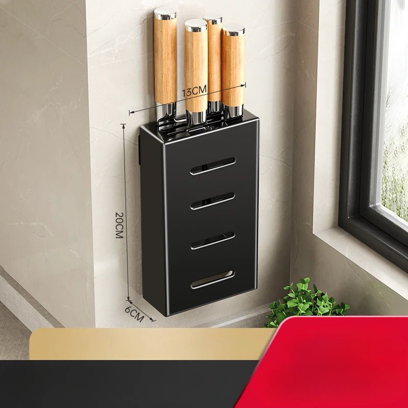 Wall-Mounted Knife Holder for Kitchen Organization - No-Drill Adhesive Knife Storage, Durable Plastic, Black or White Options 5