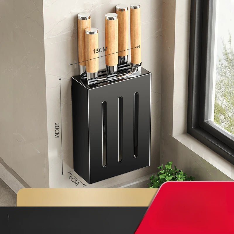 Wall-Mounted Knife Holder for Kitchen Organization - No-Drill Adhesive Knife Storage, Durable Plastic, Black or White Options 6