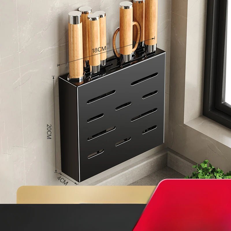 Wall-Mounted Knife Holder for Kitchen Organization - No-Drill Adhesive Knife Storage, Durable Plastic, Black or White Options 7