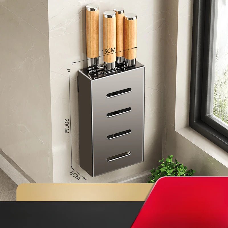 Wall-Mounted Knife Holder for Kitchen Organization - No-Drill Adhesive Knife Storage, Durable Plastic, Black or White Options 8