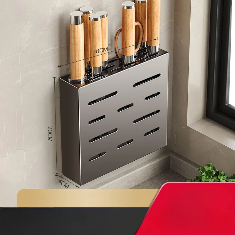 Wall-Mounted Knife Holder for Kitchen Organization - No-Drill Adhesive Knife Storage, Durable Plastic, Black or White Options 9