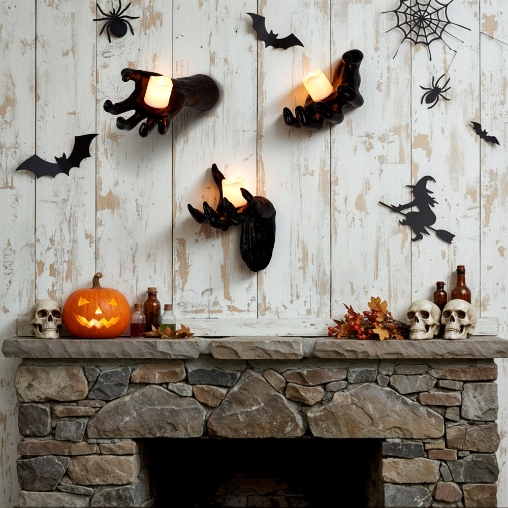 Wall-Mounted Reaching Hands with LED Candles - Spooky Halloween Decor 0