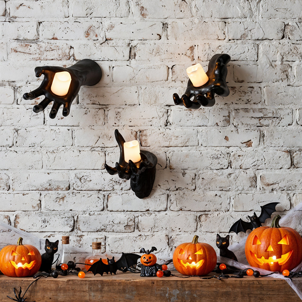 Wall-Mounted Reaching Hands with LED Candles - Spooky Halloween Decor 1