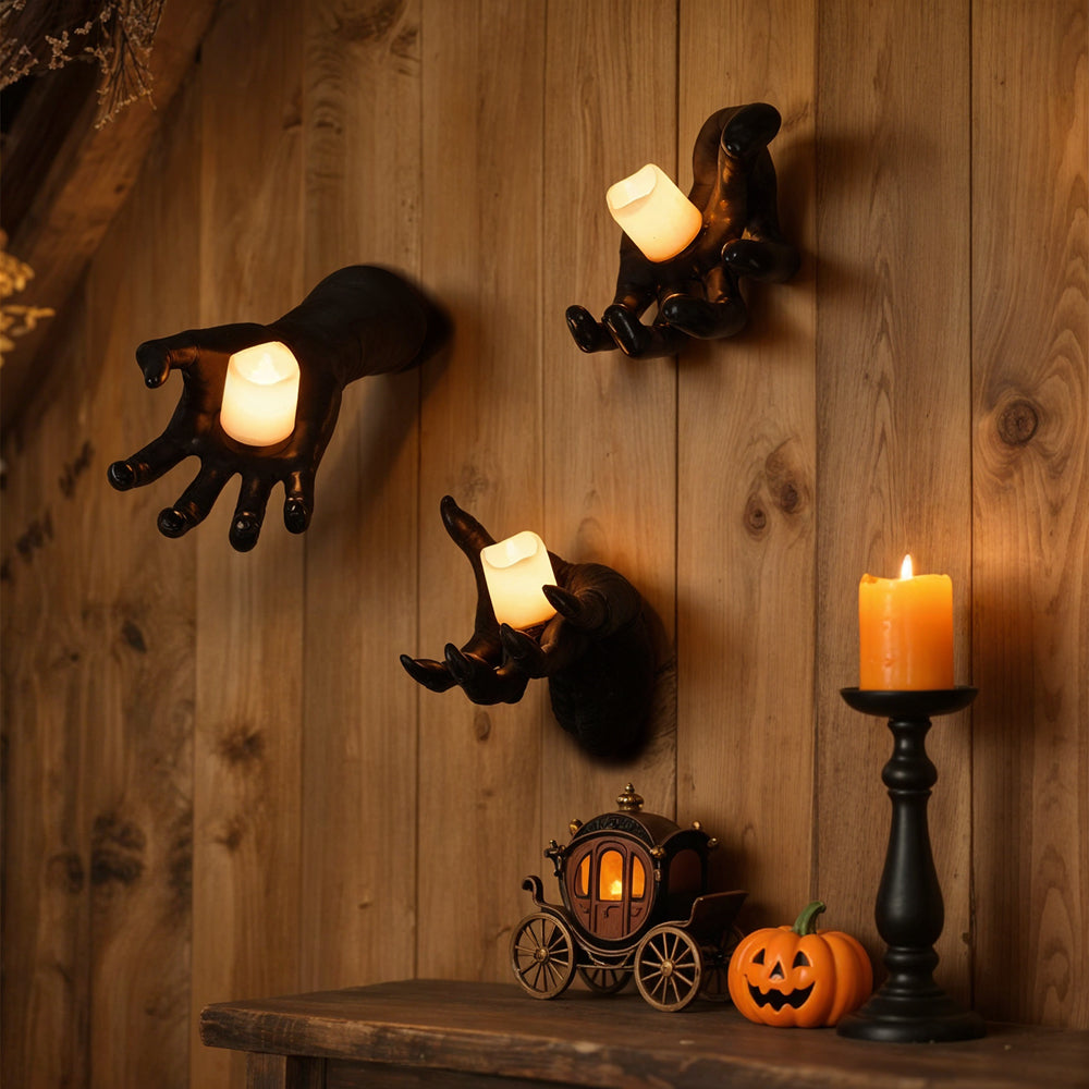 Wall-Mounted Reaching Hands with LED Candles - Spooky Halloween Decor 2