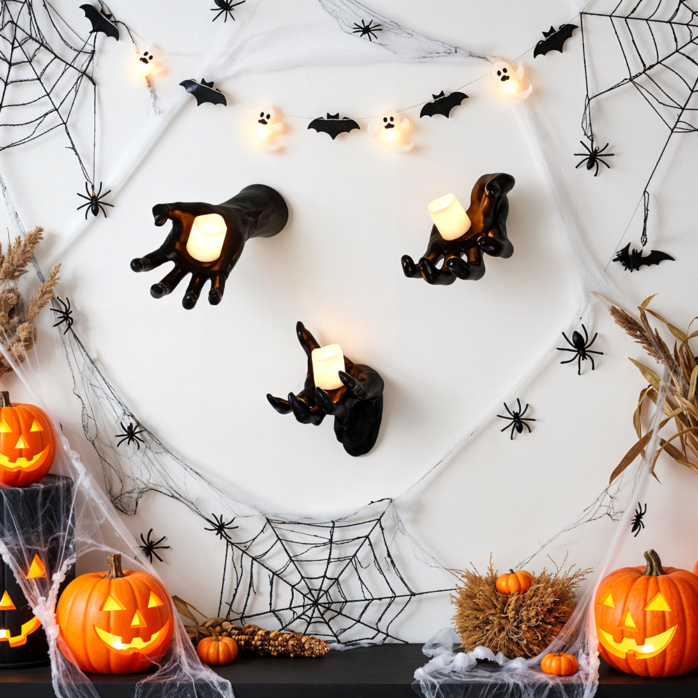 Wall-Mounted Reaching Hands with LED Candles - Spooky Halloween Decor 3