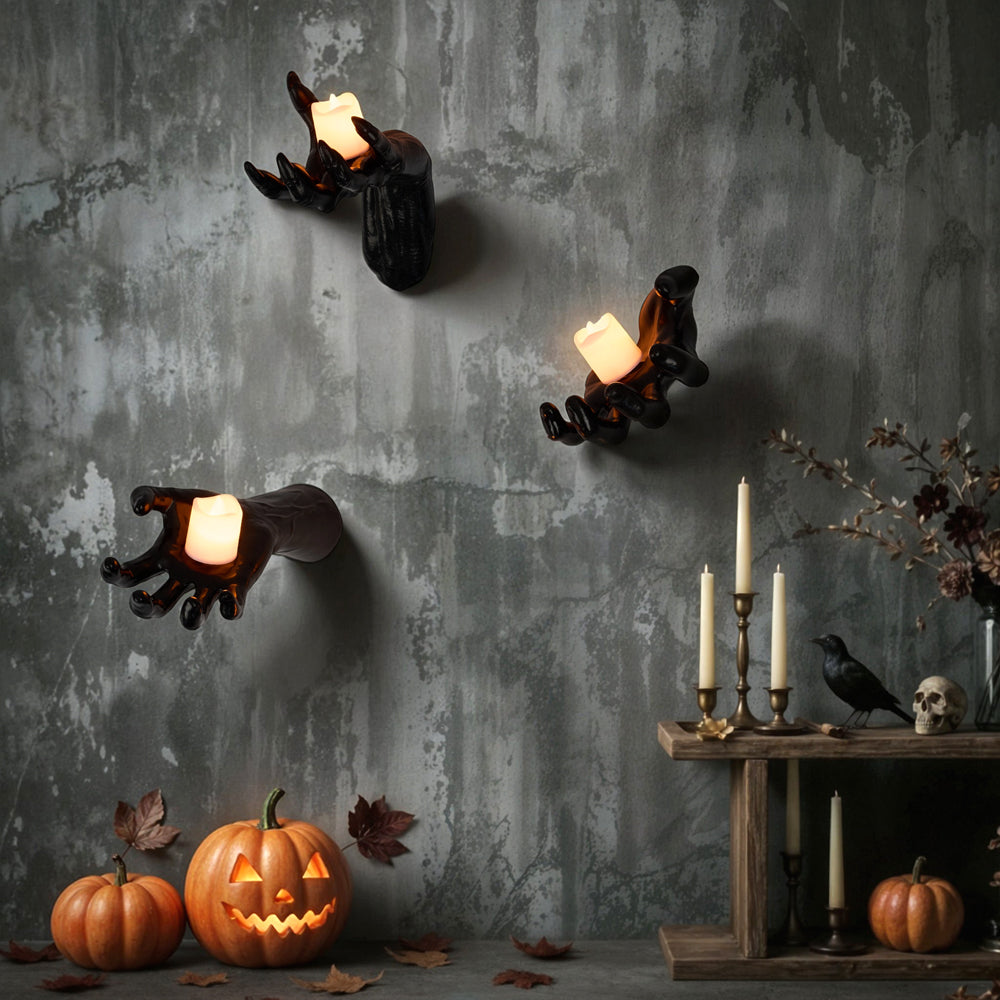 Wall-Mounted Reaching Hands with LED Candles - Spooky Halloween Decor 4