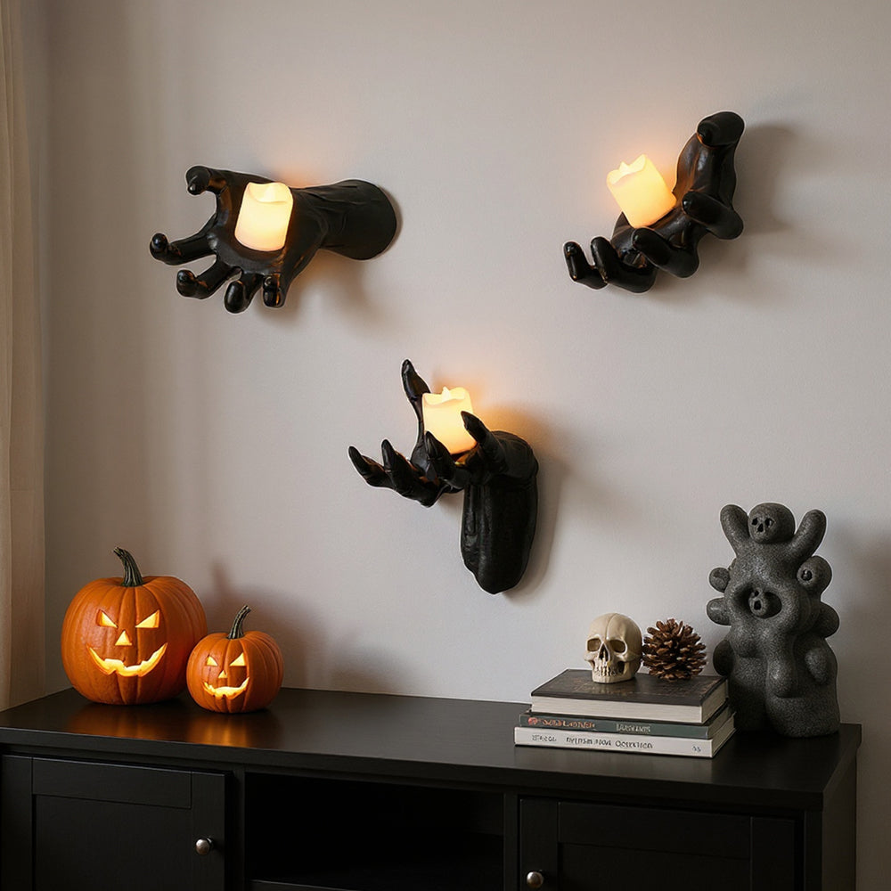 Wall-Mounted Reaching Hands with LED Candles - Spooky Halloween Decor 5