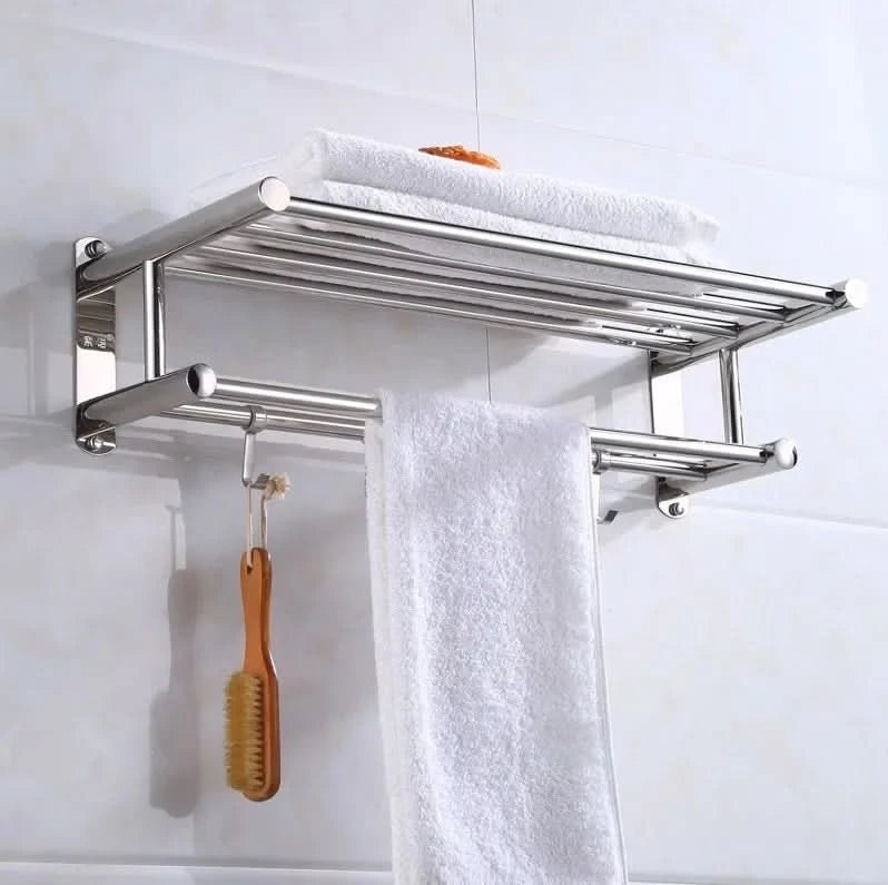 Wall-Mounted Stainless Steel Towel Rack - Space-Saving Bathroom Towel Storage for Towels and Bathrobes 0