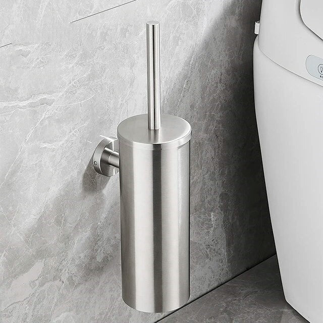 Wall-Mounted Toilet Brush Holder - Stylish Stainless Steel Design 0