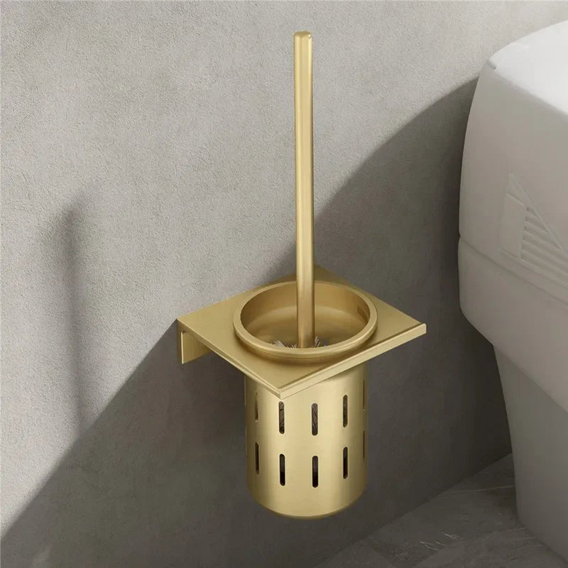 Wall-Mounted Toilet Brush Set - Elegant Brushed Gold Finish & Space-Saving Design 8