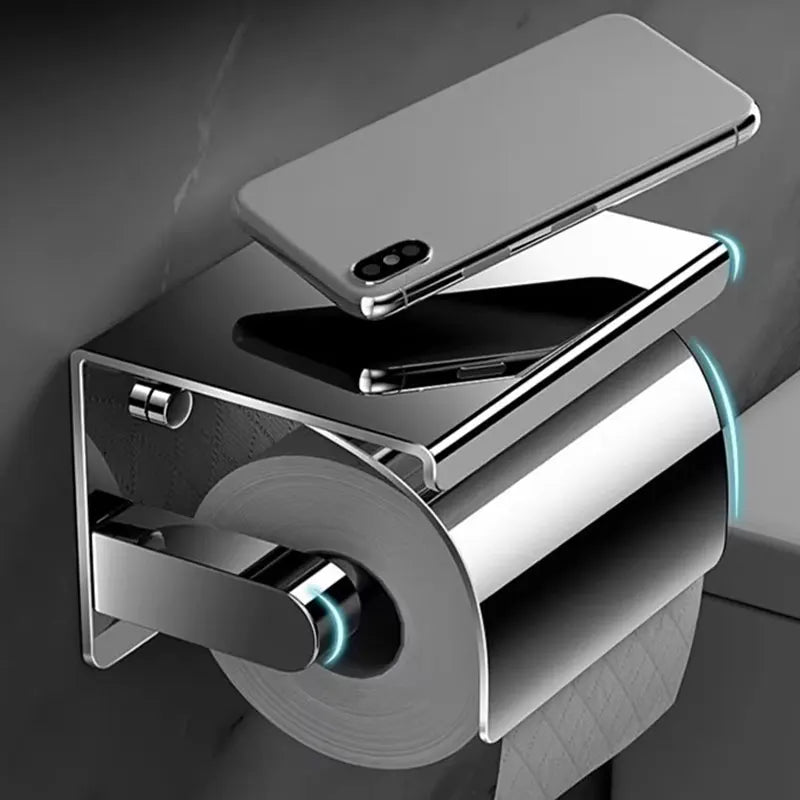 Wall-Mounted Toilet Paper Holder with Shelf - Dust Protection & Space Saving 2
