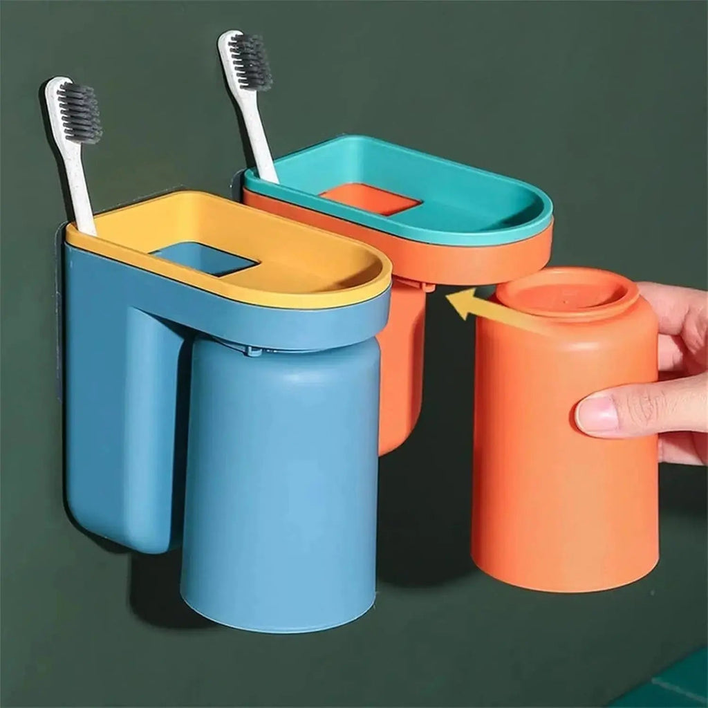 Wall-Mounted Toothbrush Holder - Hygienic Space-Saving Organizer with Cups 1