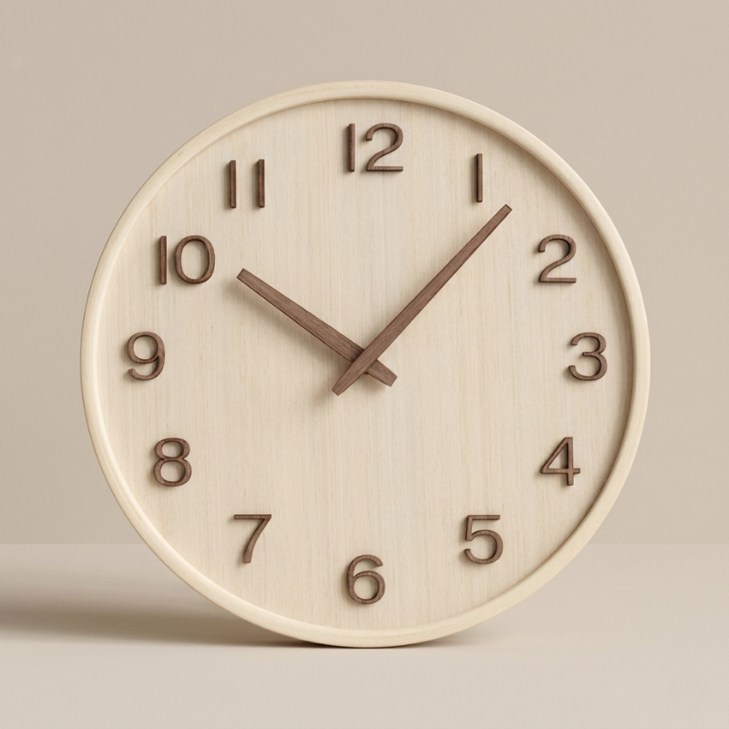 Wall Clock 30 cm Quartz Battery Operated Wood Walnut Oak