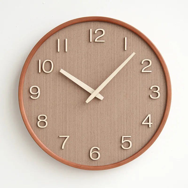 Wall Clock 30 cm Quartz Battery Operated Wood Walnut Oak 2