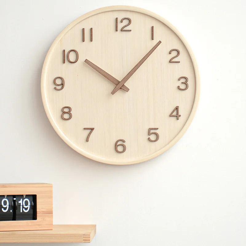 Wall Clock 30 cm Quartz Battery Operated Wood Walnut Oak 3