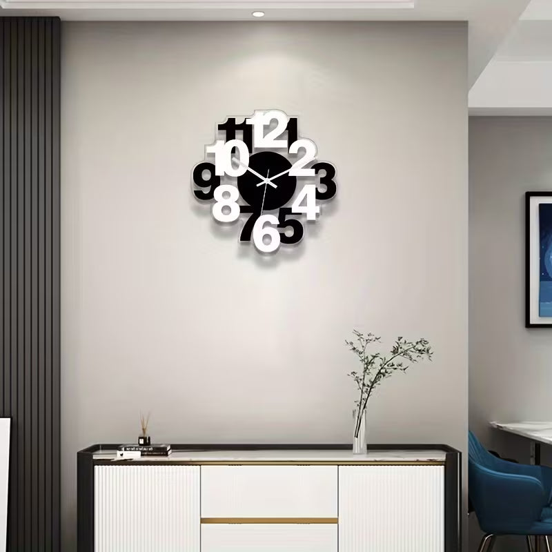 Modern wall clock on a neutral wall in a stylish interior setting.