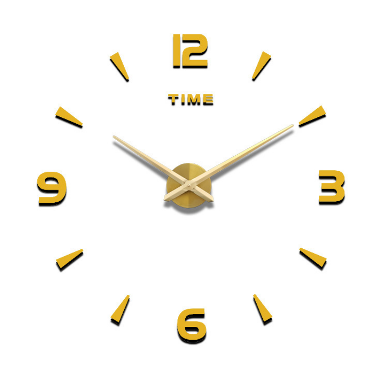 Gold clock with large numbers on a white background