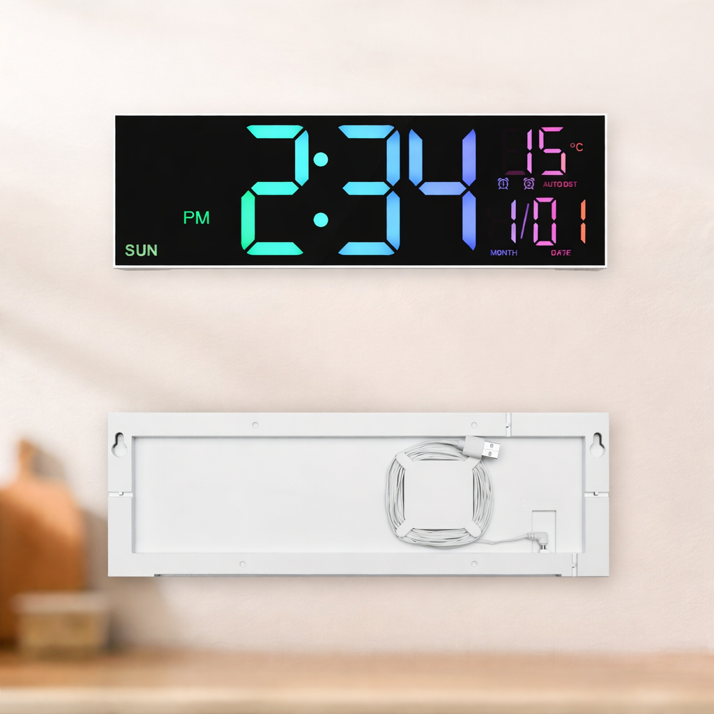 Wall Clock LED Digital RGB USB Powered Remote Control 41.9 x 12.7 cm 4