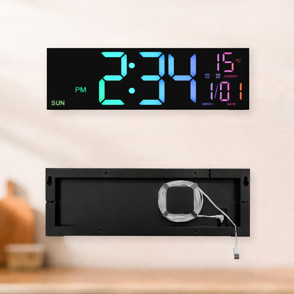 Wall Clock LED Digital RGB USB Powered Remote Control 41.9 x 12.7 cm 6