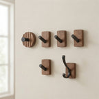 Wall Hook Walnut Wood Self Adhesive with Matte Black Peg