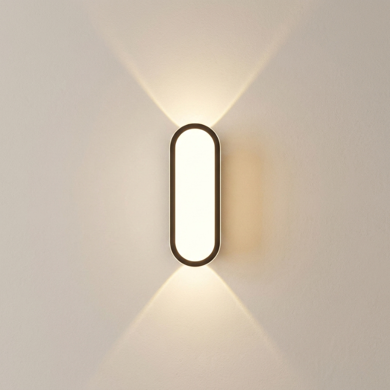 Modern wall lamp on a light gray wall