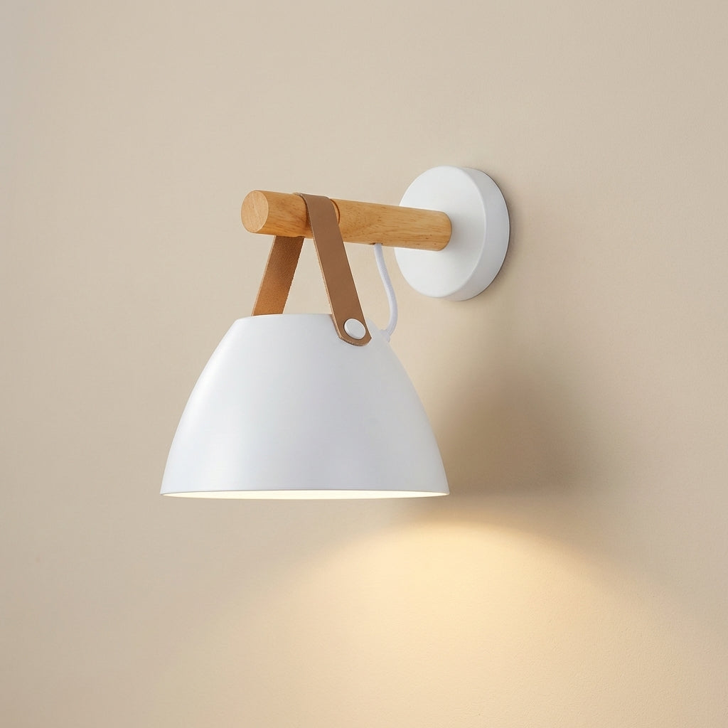 Wall Light White Cone Metal Leather Strap LED Compatible Indoor 1